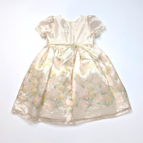 Vintage 90s Crayon Kids Girls Dress Sz 2T Cream Easter Holiday Tulip Floral - Picture 2 of 4